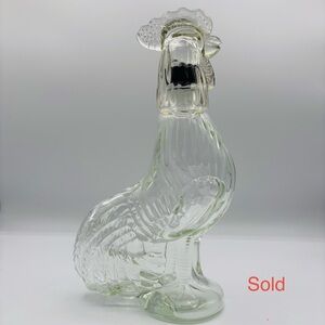 SOLD- Clear Glass Rooster Chicken Decanter with Removable Stopper